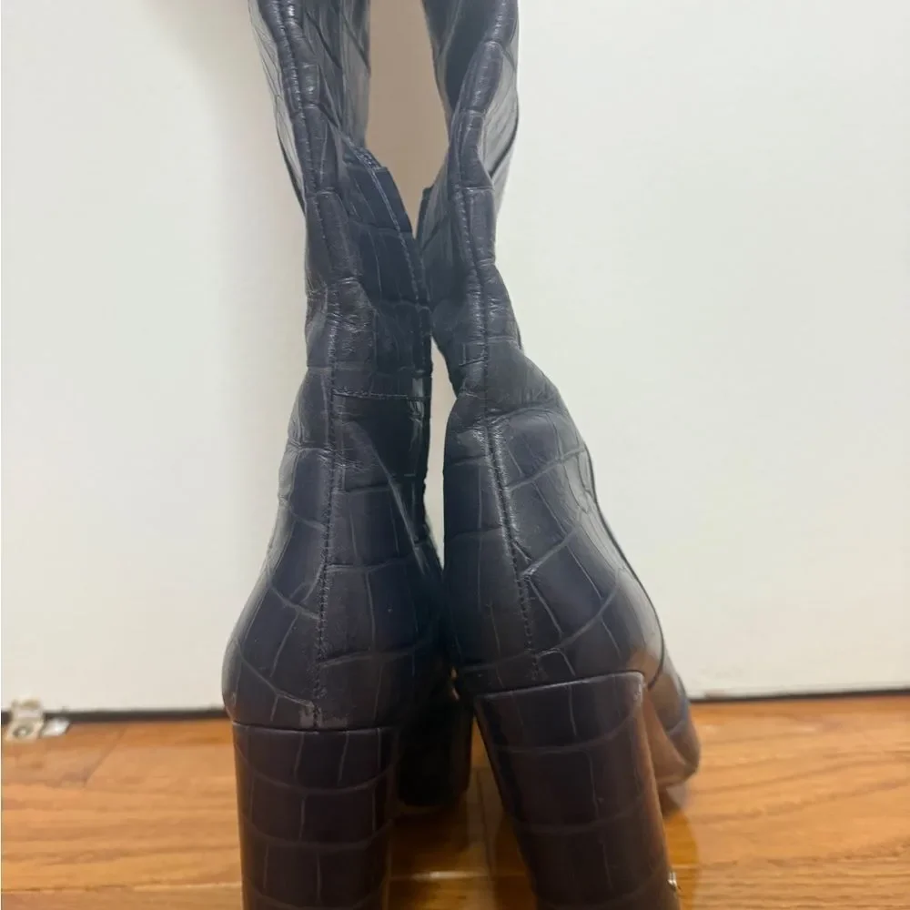 Kate Spade Black Croc-Embossed Over the Knee Boots